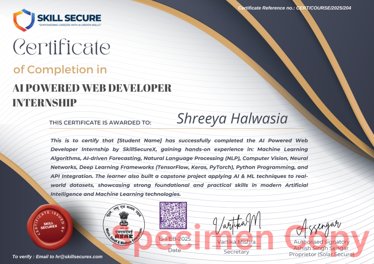 AI powered web developer inetrnship